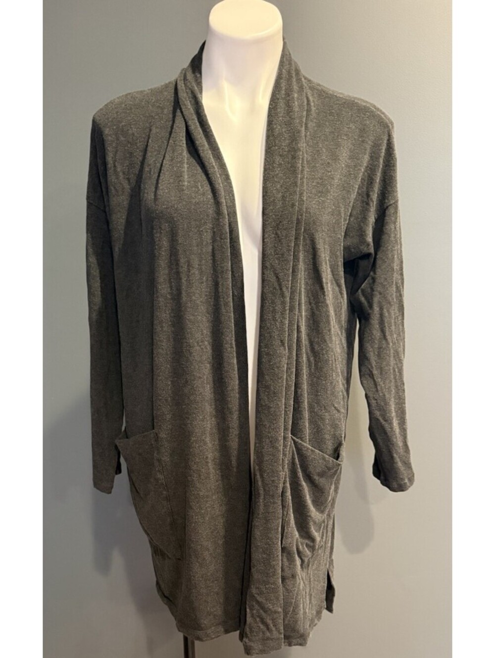 Eileen Fisher Long Open Cardigan Tencel/spandex Long Sleeves Pockets XS Oversize